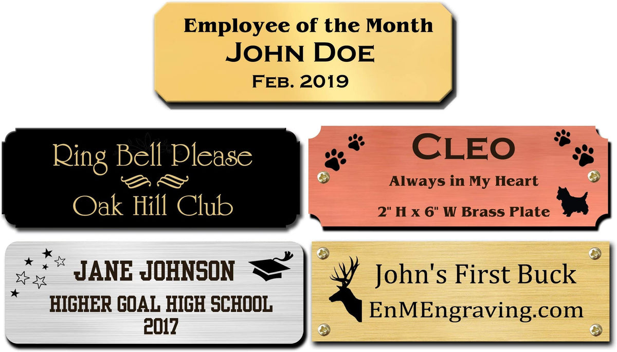 Custom Engraved Brass Name Plate - 0.375" X 2.5" Satin Gold With Scalloped Ends, Made In USA