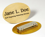 Oval Brass Name Badge, Magnetic Closure - enmengraving