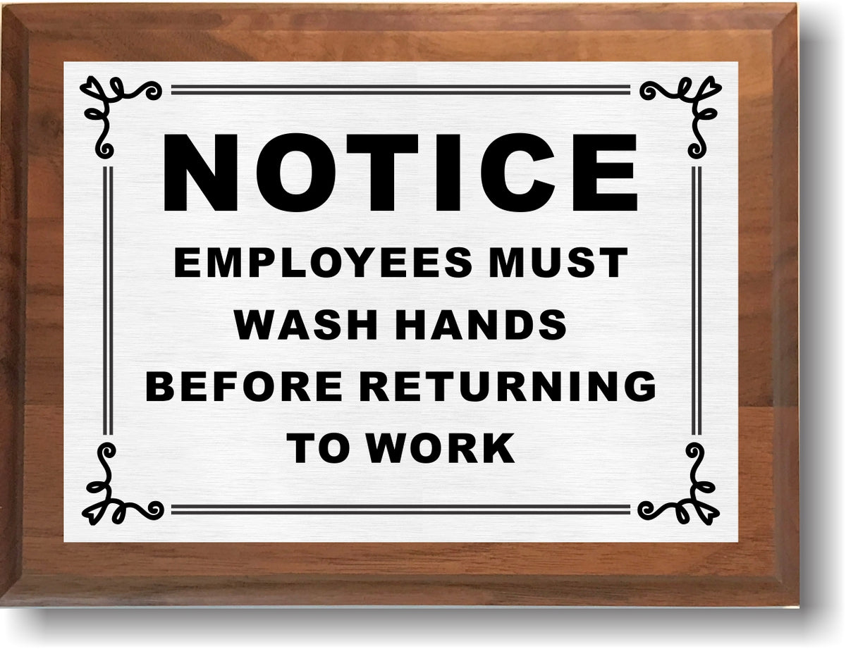 6 6-x8-employees-must-wash-hands-sign-solid-walnut-cove-edges-solid-m-enm-engraving