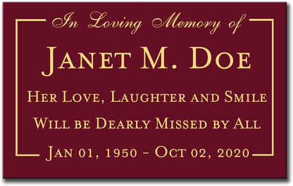 Elegant Engraved Metal Memorial Plaque, Personalized Message - EnMEngraving