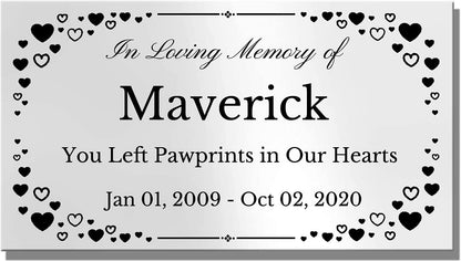 Elegant Engraved Metal Memorial Plaque, Hearts Border, Personalized Message - EnMEngraving
