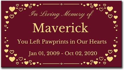 Elegant Engraved Metal Memorial Plaque, Hearts Border, Personalized Message - EnMEngraving