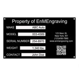 Outdoor/Indoor Equipment Data Tag, Custom Engraved, DuraBlack Matt Aluminum Finish - enmengraving