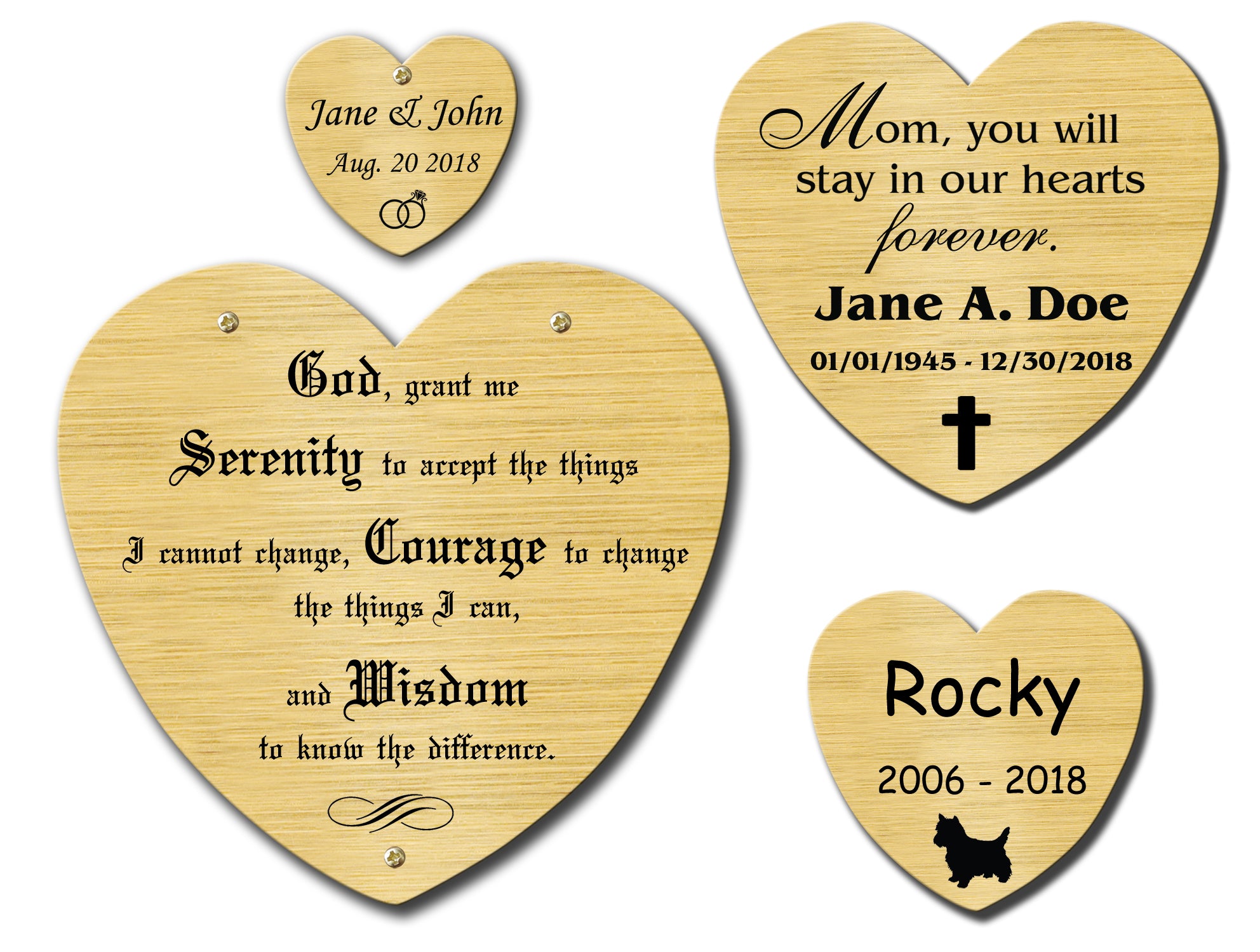 Heart Shape Brass Nameplate, Custom Engraved