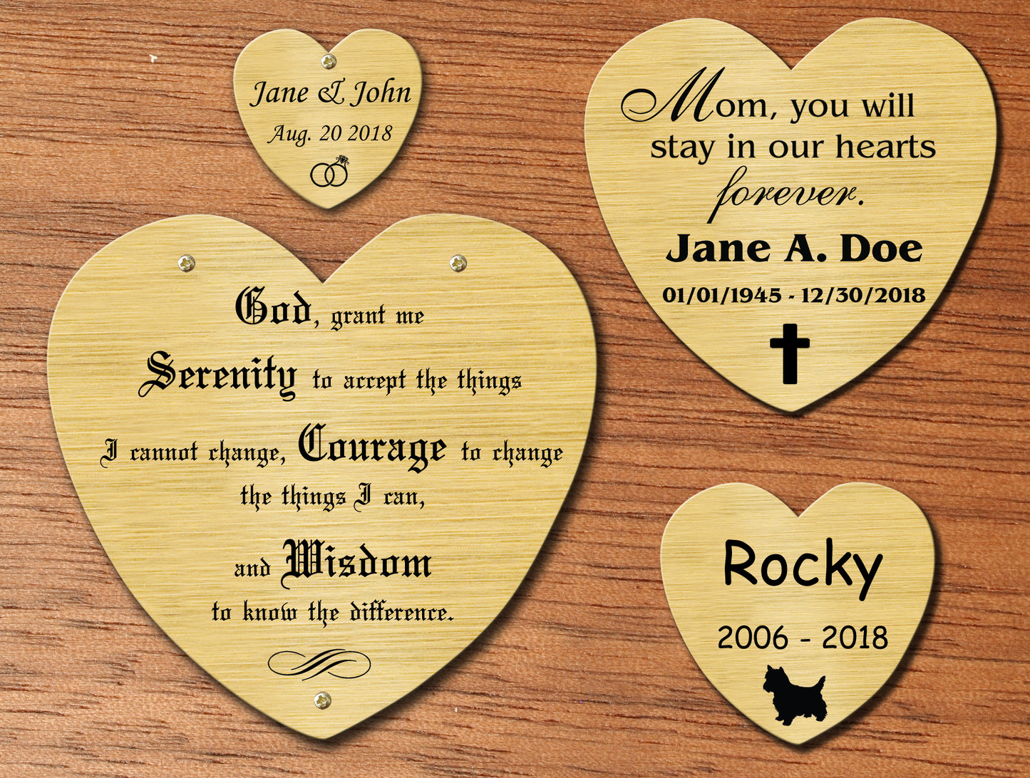 Satin Brass Heart Shape Nameplate - EnMEngraving