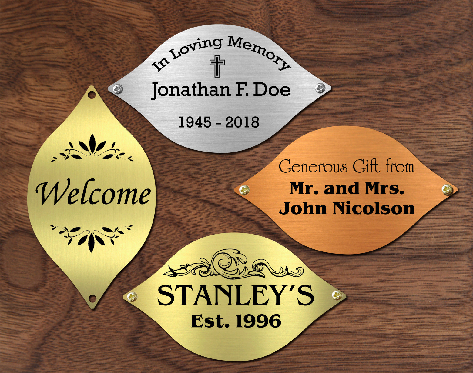 Tree of Life Nameplate Leaves, Donor Recognition Walls, Perpetual Plaque, Fundraiser, Personalized Custom Engraved Label Art Tag for Frames, Made to Order, Made in USA, 1-7/8" x 3-1/4" - enmengraving