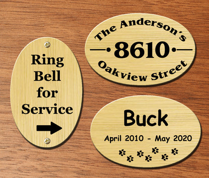 1-5/8" H x 2-1/2" W Satin Brass Name Plate Oval Shape - enmengraving