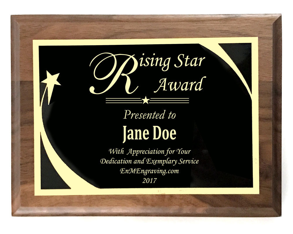 6"x8" Award Plaque, Solid Walnut, Solid Black Color Brass Plates, Custom Engraved - enmengraving