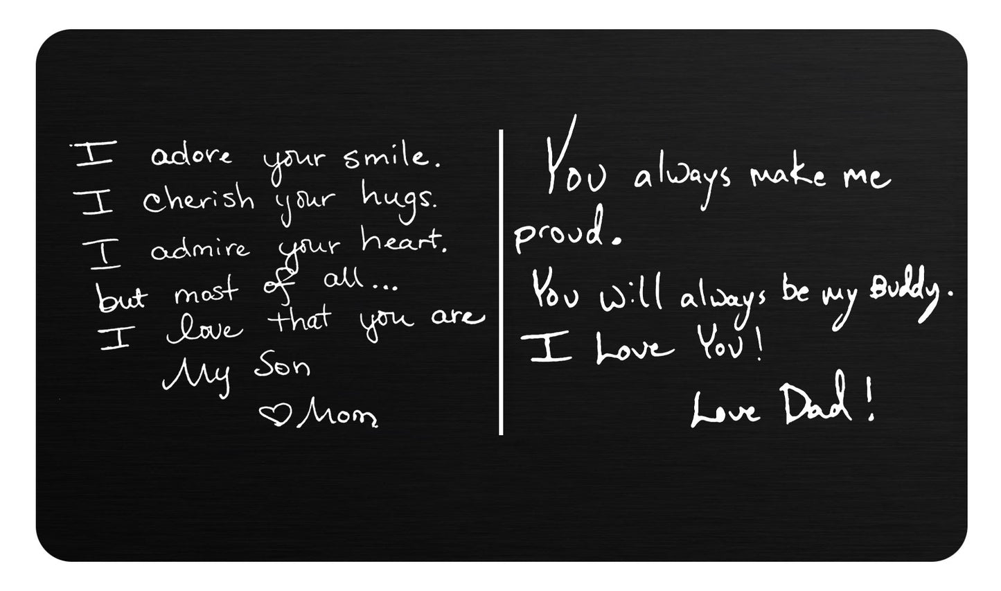 Handwriting Message Cards, Wallet Cards, Prayer Cards, Personalized Laser Engraved Matte Black Aluminum - enmengraving