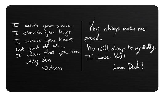 Handwriting Message Cards, Wallet Cards, Prayer Cards, Personalized Laser Engraved Matte Black Aluminum - enmengraving