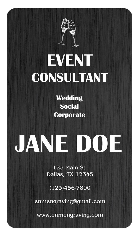 Metal Business Cards, Personalized Laser Engraved Matte Black Aluminum - enmengraving