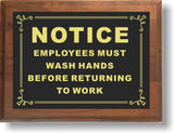 6"x8" Employees Must Wash Hands Sign, Solid Walnut Cove Edges, Solid Metal Plates, Restaurant Sign - enmengraving