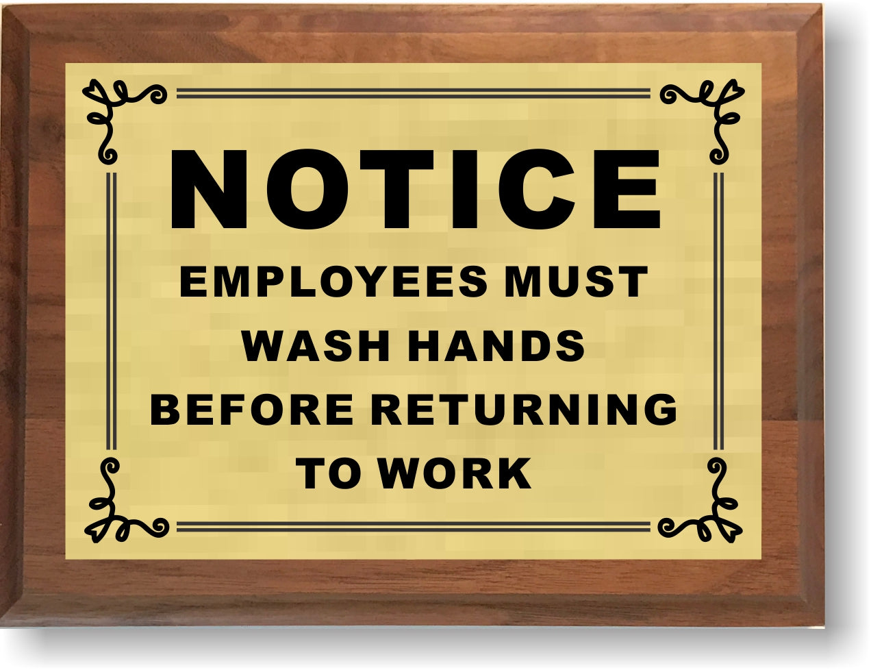 6"x8" Employees Must Wash Hands Sign, Solid Walnut Cove Edges, Solid Metal Plates, Restaurant Sign - enmengraving