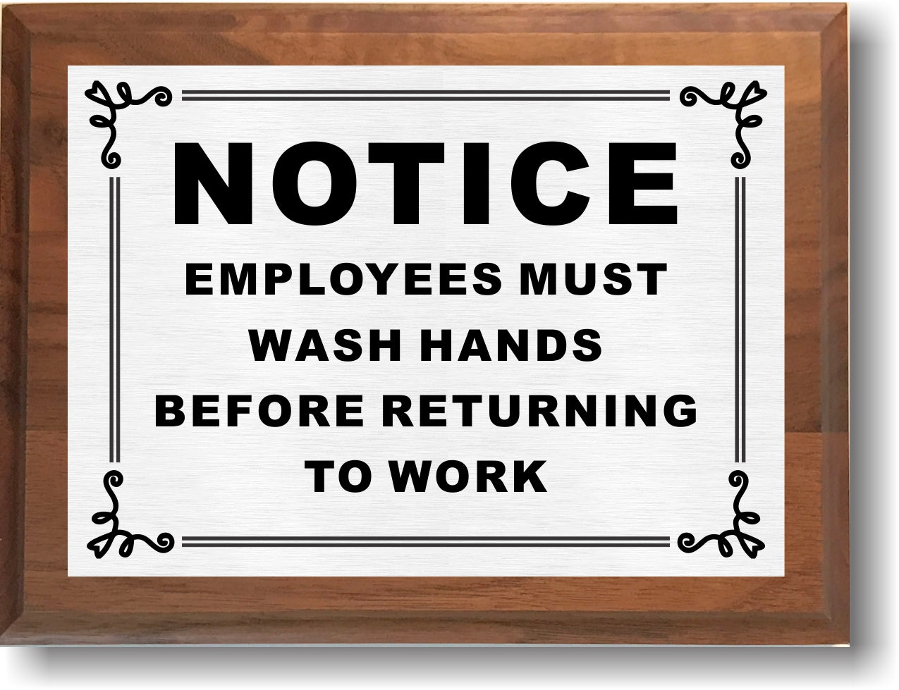 6"x8" Employees Must Wash Hands Sign, Solid Walnut Cove Edges, Solid Metal Plates, Restaurant Sign - enmengraving